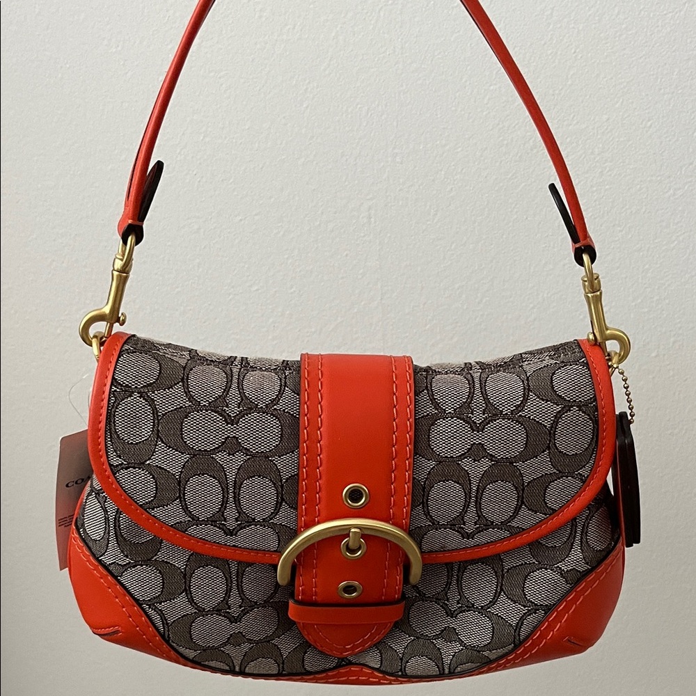 Coach Brown and Orange Signature Shoulder Bag